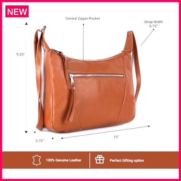 Genuine Leather Hobo Satchel Crossbody Bag Adjustable Strap 13x9 Inches - Picture 5 of 8